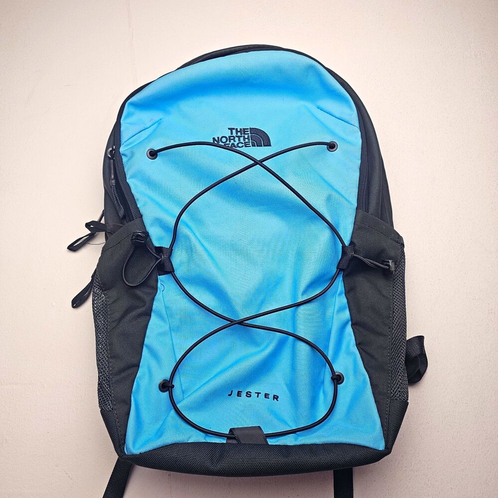 The North Face Jester Backpack Padded Straps Laptop Compartment Zip Teal Gray